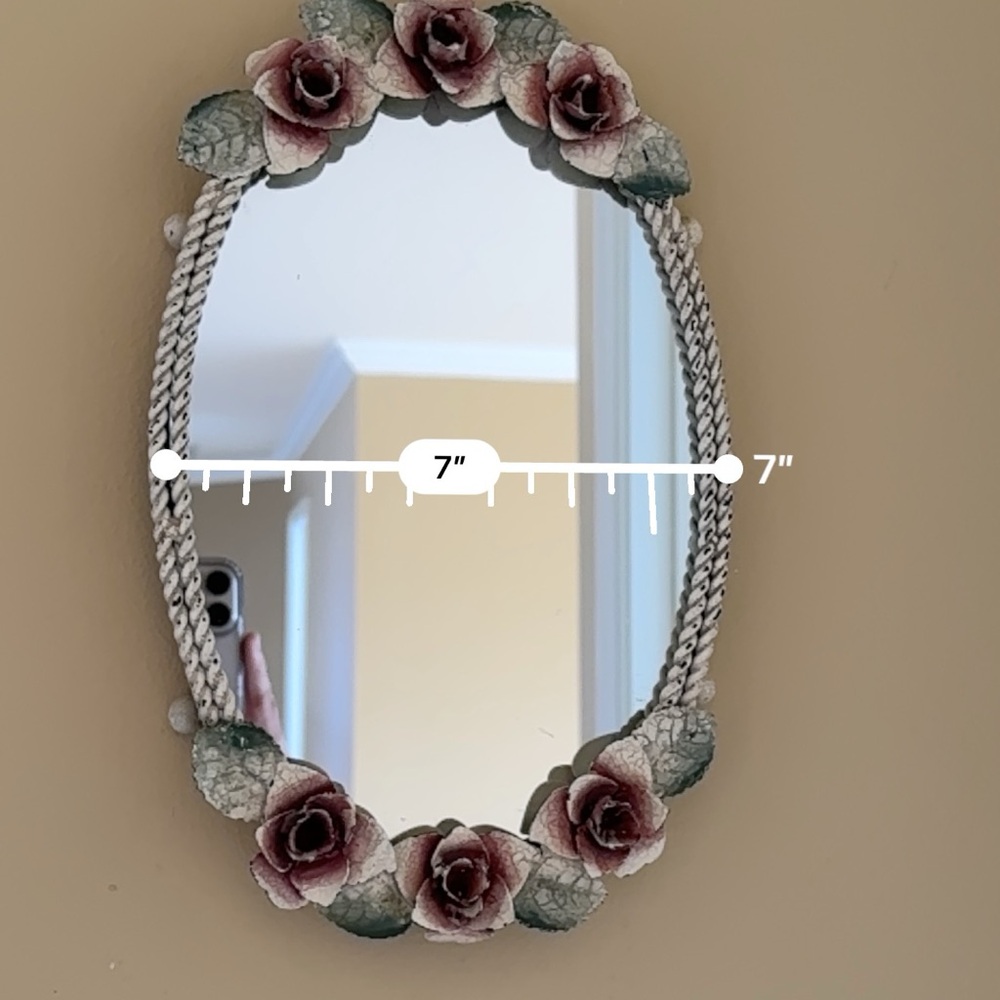 Antique Floral Oval Wall Mirror with Pink Roses
